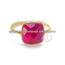 Dernier anneau de mariage et de mariage en argent sterling doré avec calcédoine rose
